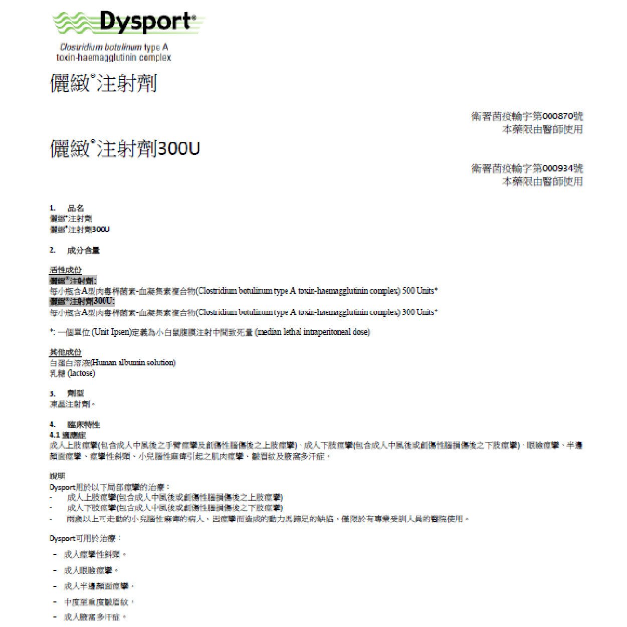 儷緻肉毒桿菌仿單